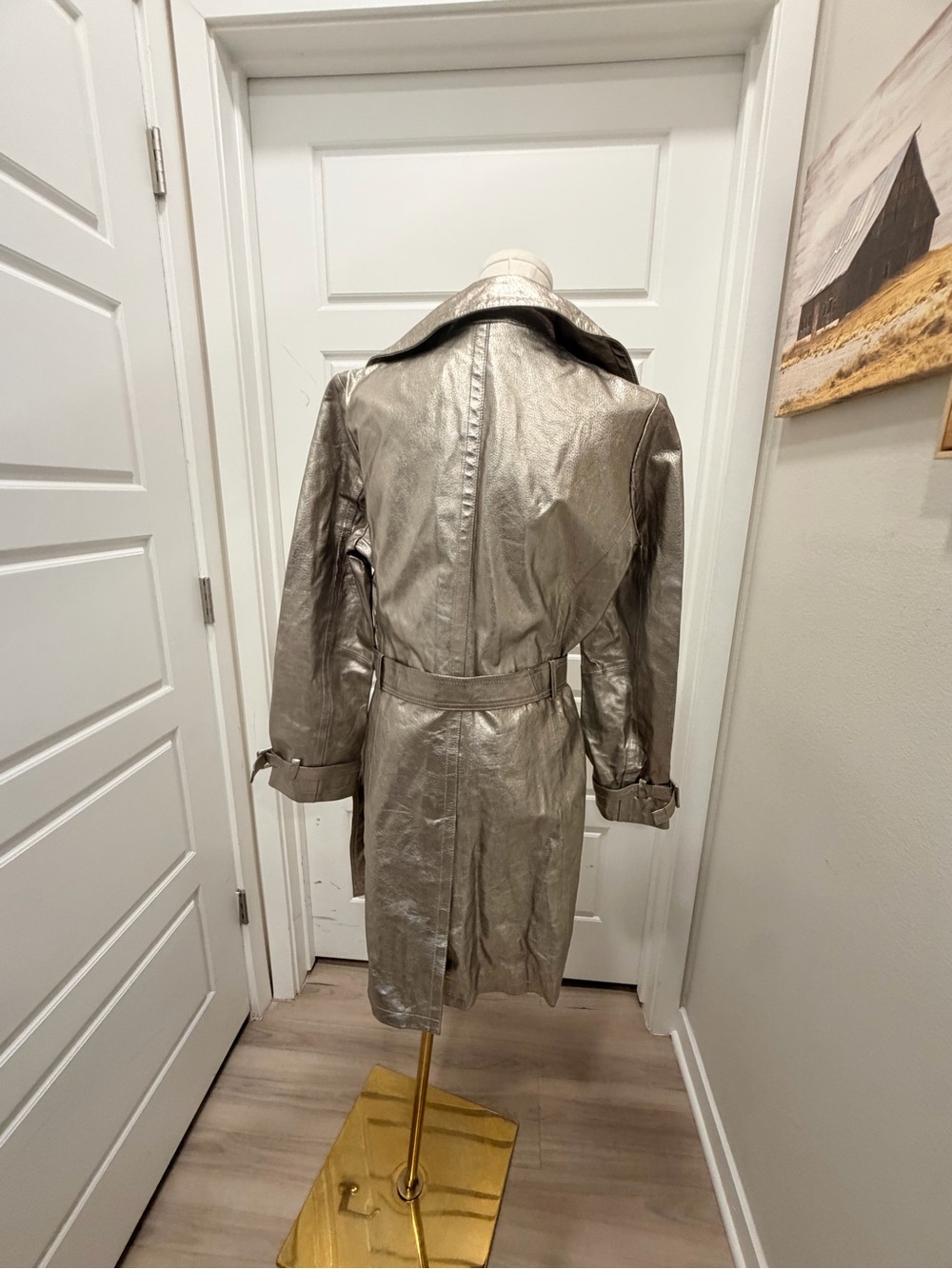 Newport News Metallic Leather Silver Trench Coat with Belt NWT - Picture 9 of 14